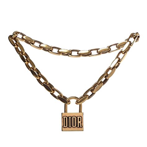 gold dior locket necklace|christian Dior lock necklace.